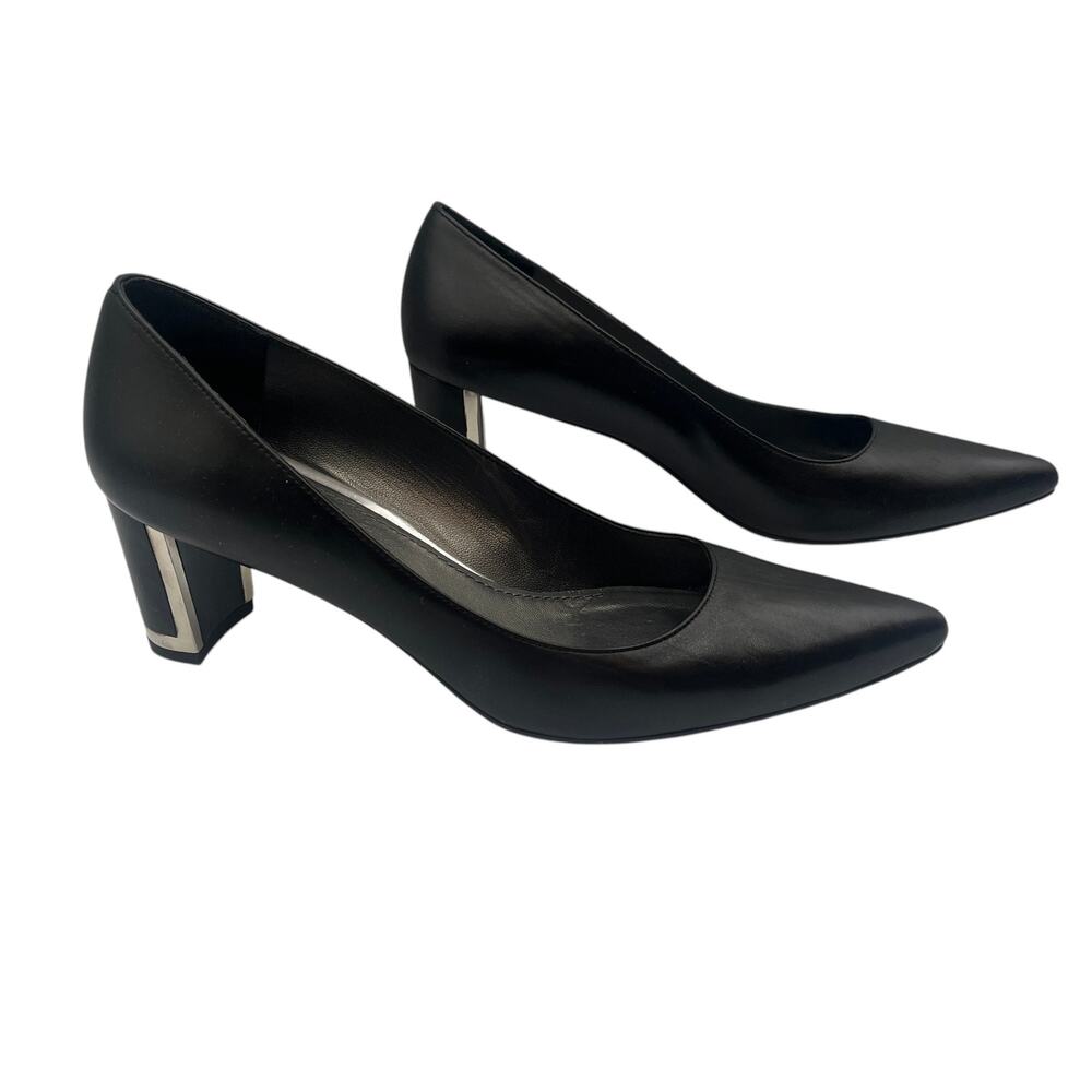 Stuart Weitzman Block Heels Pumps Shoes Pointed Toe Leather Black Size 8 M